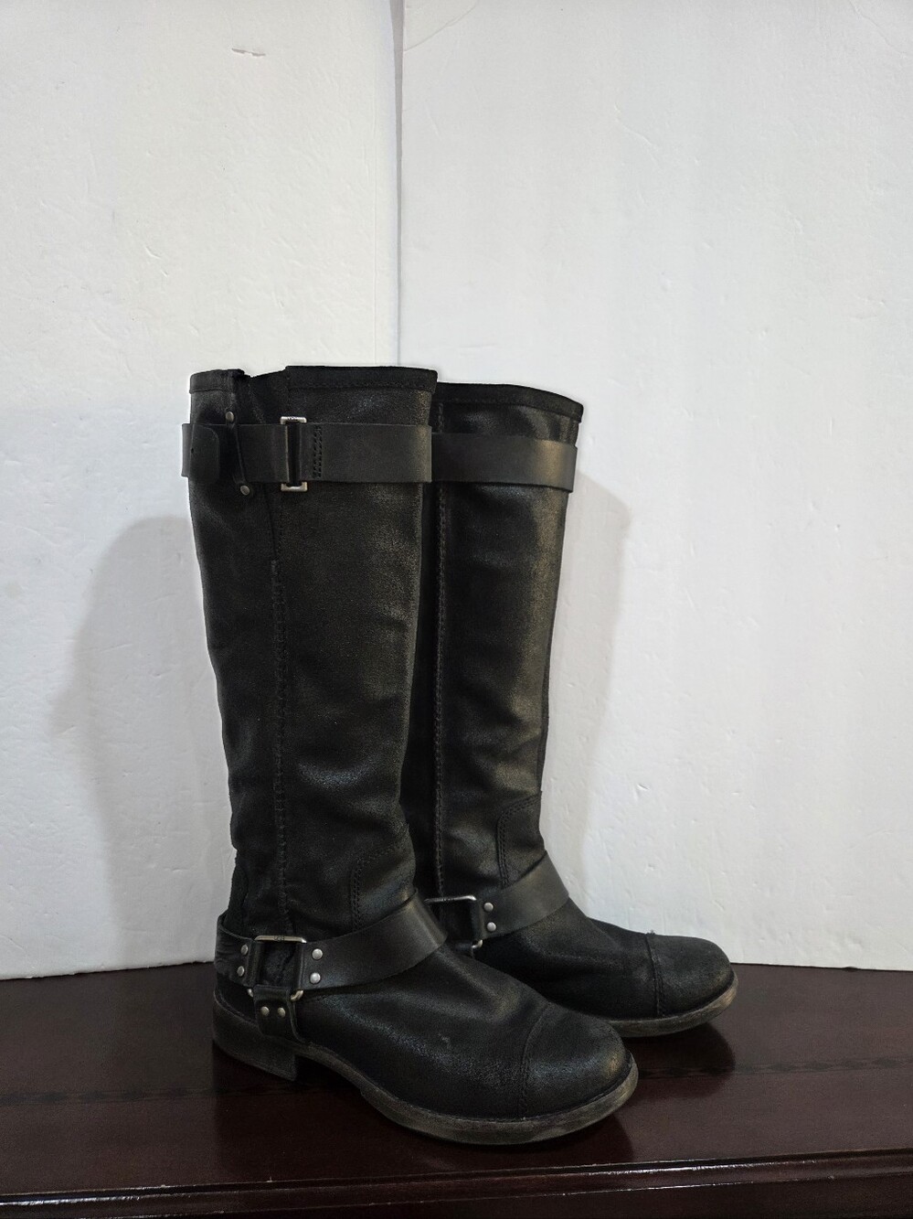 UGG Women's Black Tall Buckle Riding Boots Coating Leather Sz.8